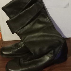 Black leather mid-calf boots, 9M, approx. 10" shaft, 1" heel